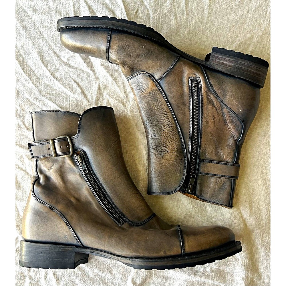 FREEBIRD Chayse Men's 13 Brown Distressed Leather Boots Side Zip Buckle Lug Sole